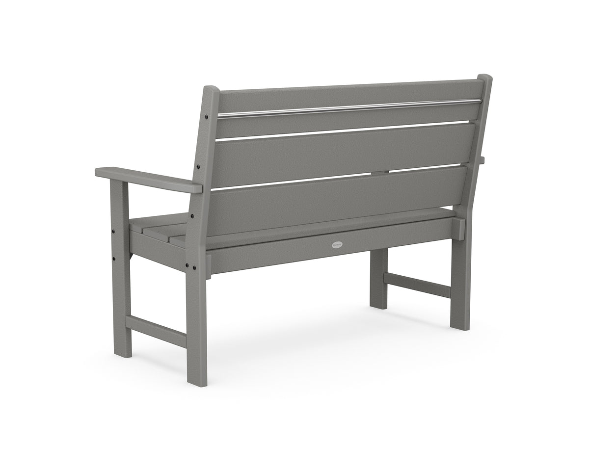 Angled view of the POLYWOOD Lakeside 48in Bench in Slate Grey