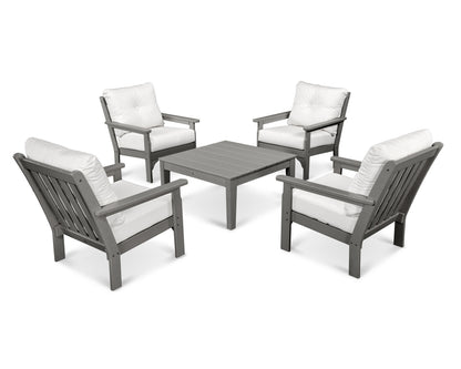 POLYWOOD Vineyard 5-Piece Deep Seating Conversation Set in Slate Grey / Natural