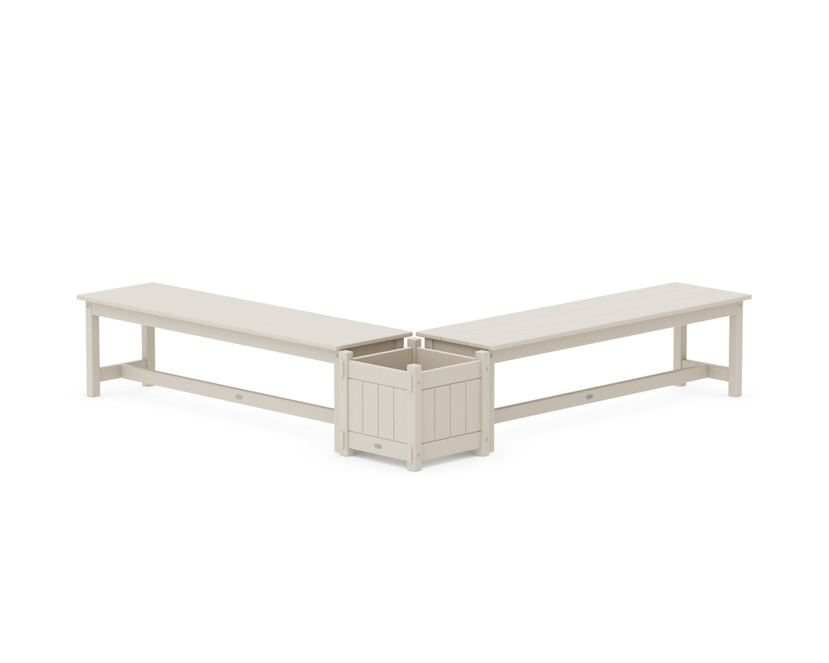 POLYWOOD 60" Vineyard L-Shaped Planter Bench Set in Sand