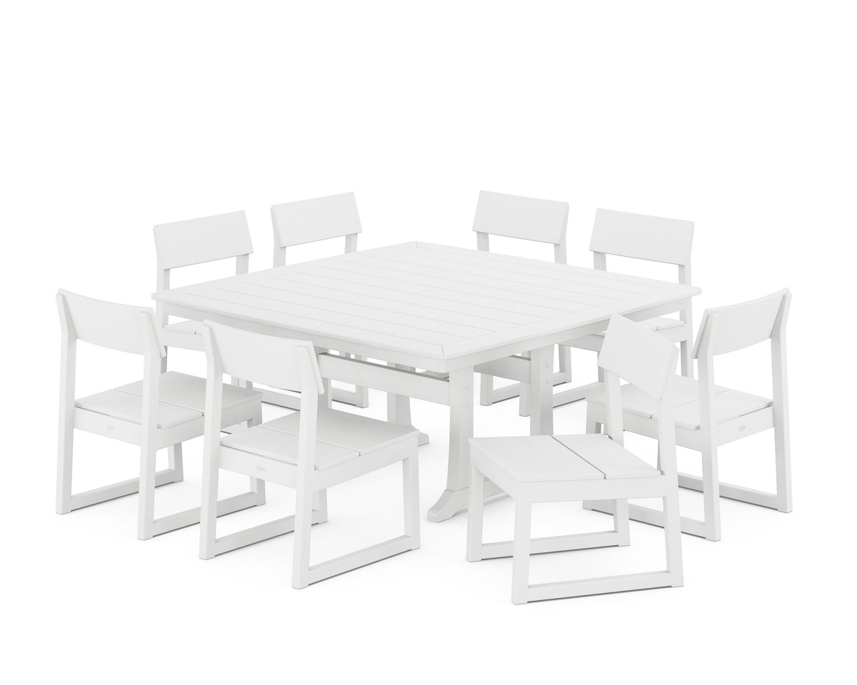 POLYWOOD EDGE Side Chair 9-Piece Dining Set with Trestle Legs in White