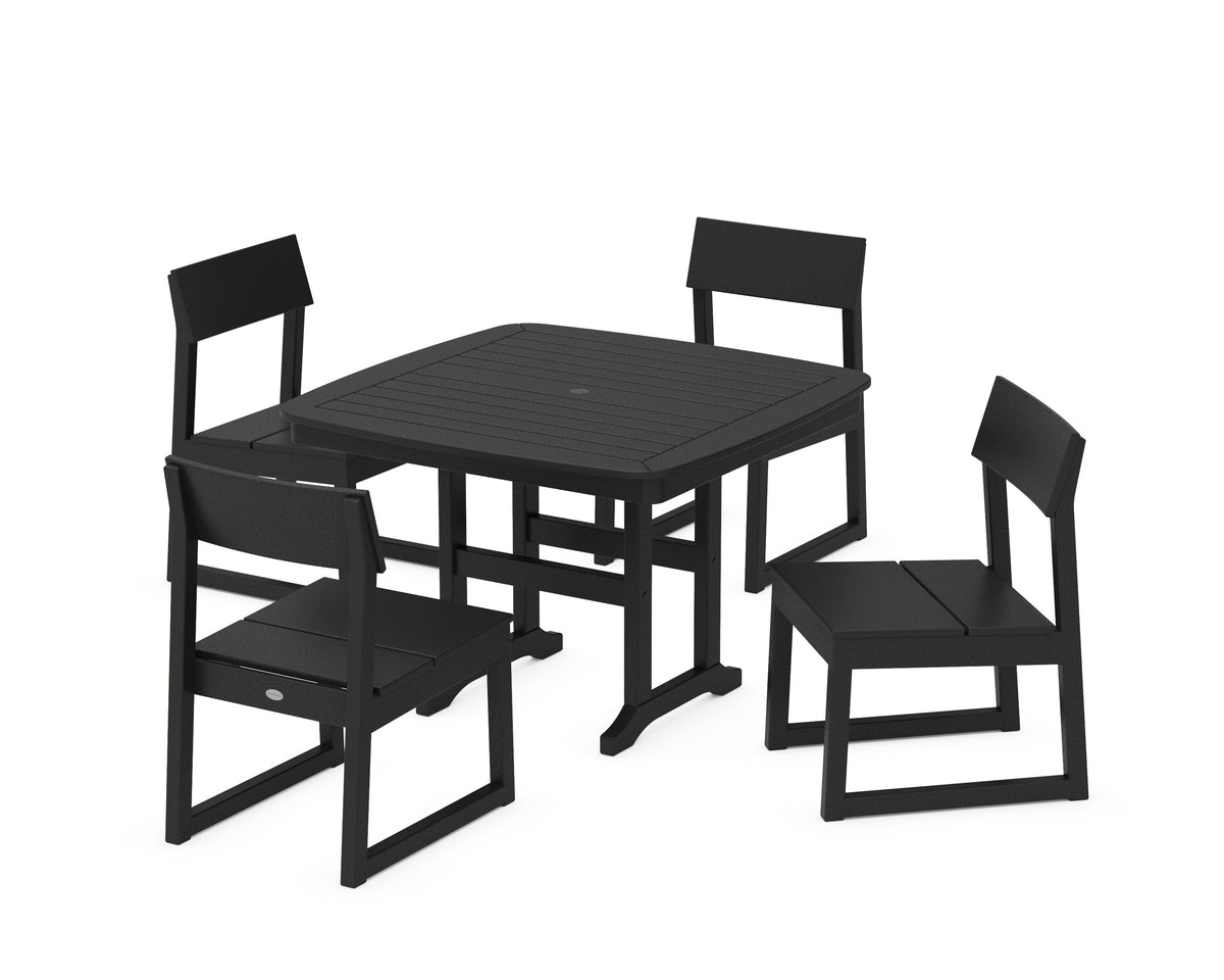 POLYWOOD EDGE Side Chair 5-Piece Dining Set with Trestle Legs (Nautical 44" Table) in Black