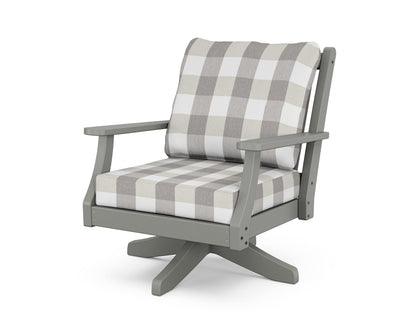 POLYWOOD Wovendale Deep Seating Swivel Chair in Slate Grey / Buffalo Plaid Grey Mist
