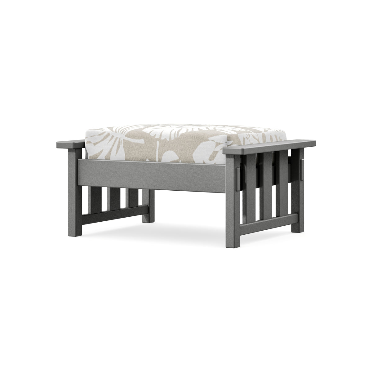 POLYWOOD Acadia Deep Seating Ottoman in Slate Grey / Leaf Dune Burlap