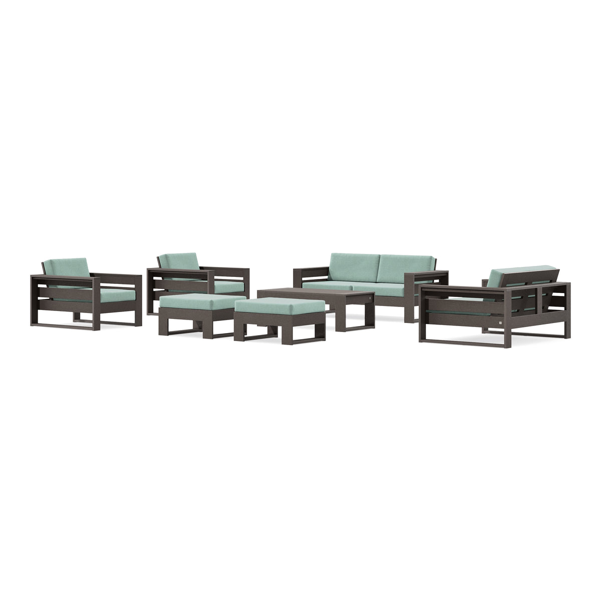 POLYWOOD PW Designer Series Latitude 7-Piece Lounge Loveseat Set in Vintage Coffee / Glacier Spa