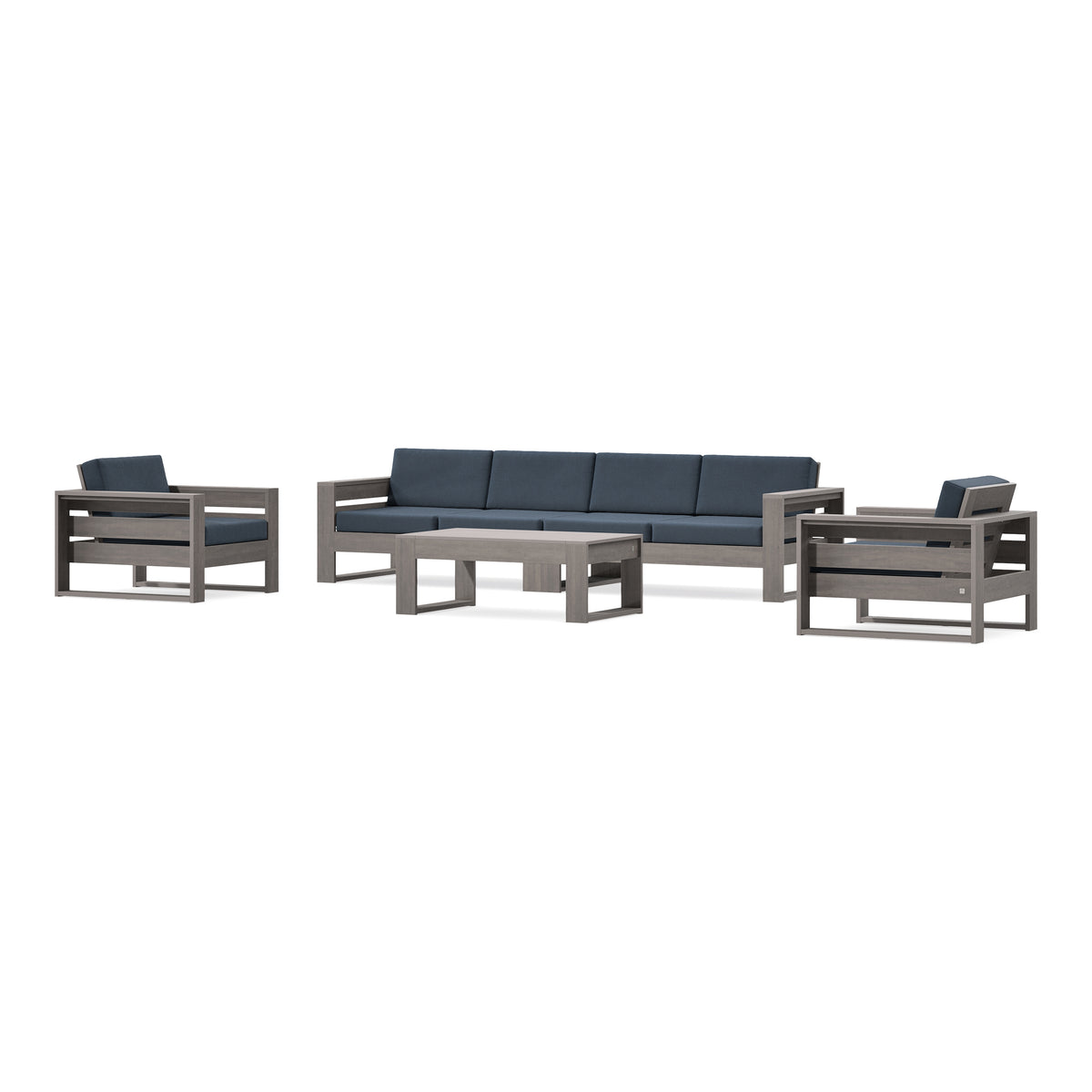 POLYWOOD PW Designer Series Latitude 5-Piece Lounge Sofa Set in Driftwood / Marine Indigo