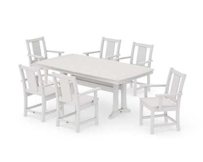 POLYWOOD Prairie Arm Chair 7-Piece Dining Set with Trestle Legs in Vintage White