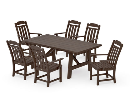POLYWOOD Cottage Arm Chair 7-Piece Rustic Farmhouse Dining Set in Kona