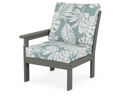 POLYWOOD Vineyard Modular Left Arm Chair in Slate Grey / Leaf Glacier Spa