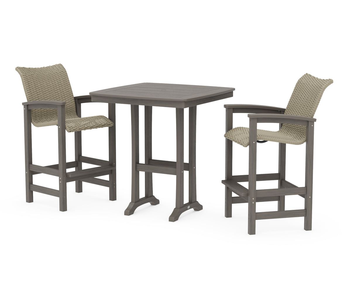 POLYWOOD Coastal Woven 3-Piece Bar Set in Driftwood / Dune Grass