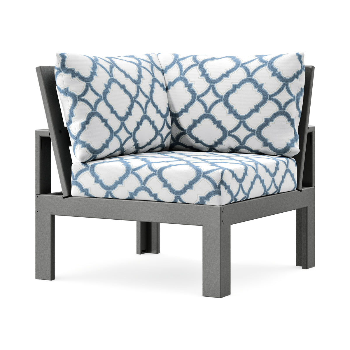 POLYWOOD Modular Corner Chair in Slate Grey / Trellis Sky Blue