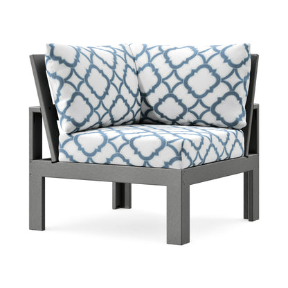 POLYWOOD Modular Corner Chair in Slate Grey / Trellis Sky Blue