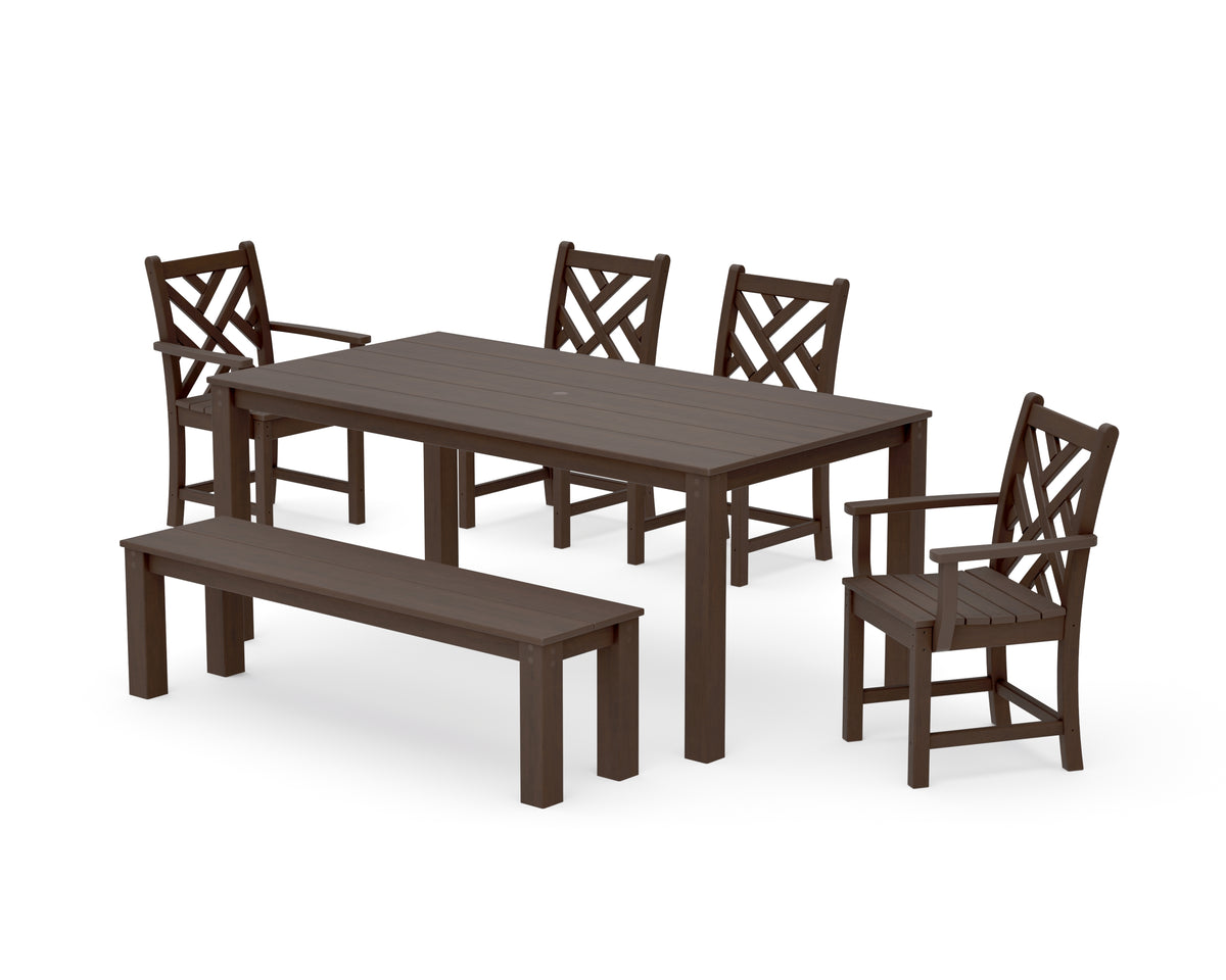 POLYWOOD Chippendale 6-Piece Parsons Dining Set with Bench with Chippendale Dining Side Chair in Kona