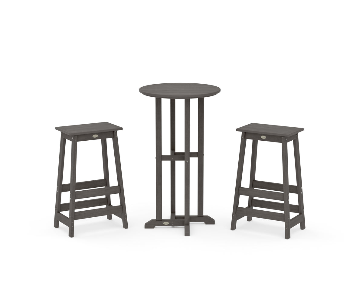 POLYWOOD Modern Studio Bar Stool 3-Piece Bistro Set in Driftwood