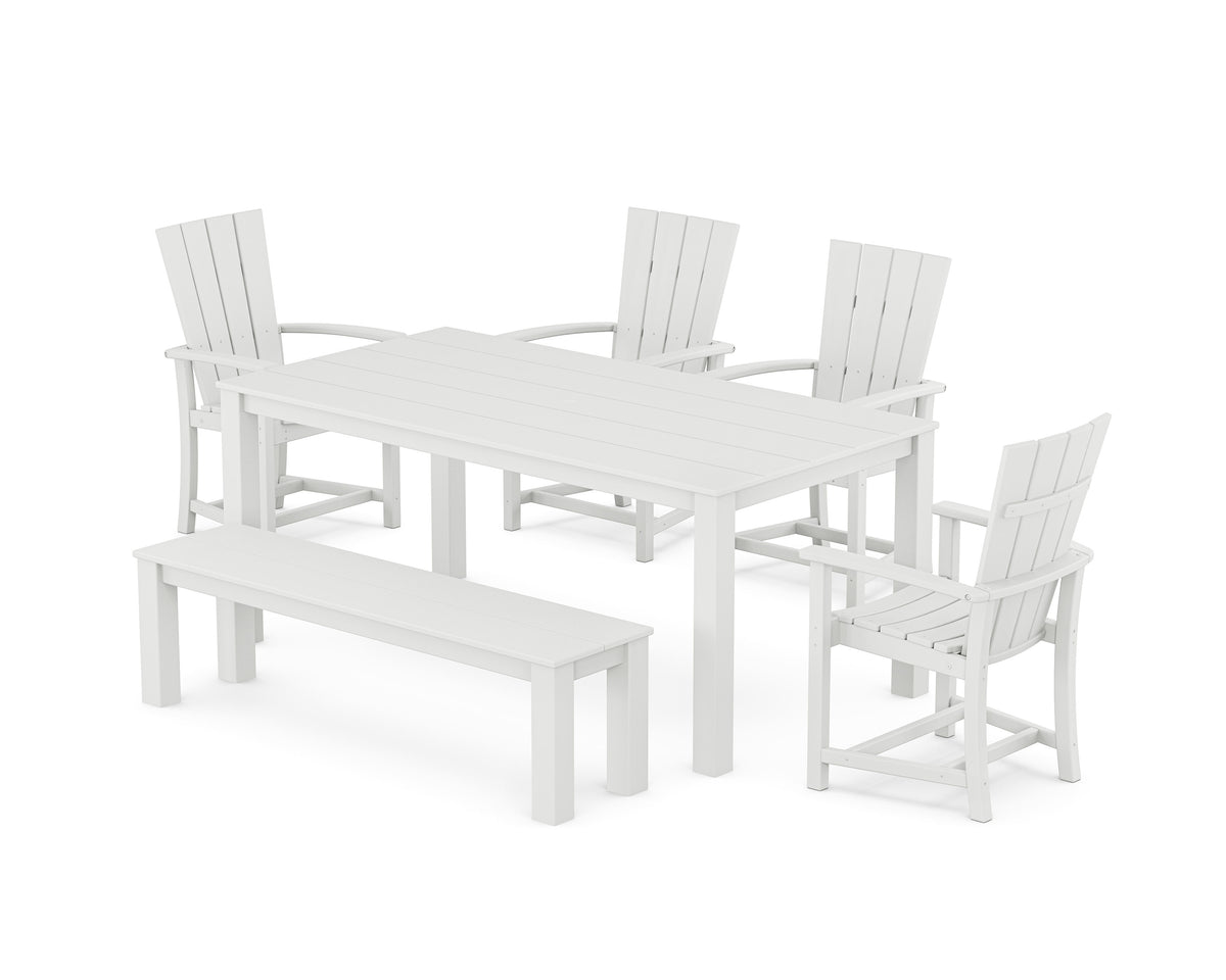POLYWOOD Quattro 6-Piece Parsons Dining Set with Bench in White