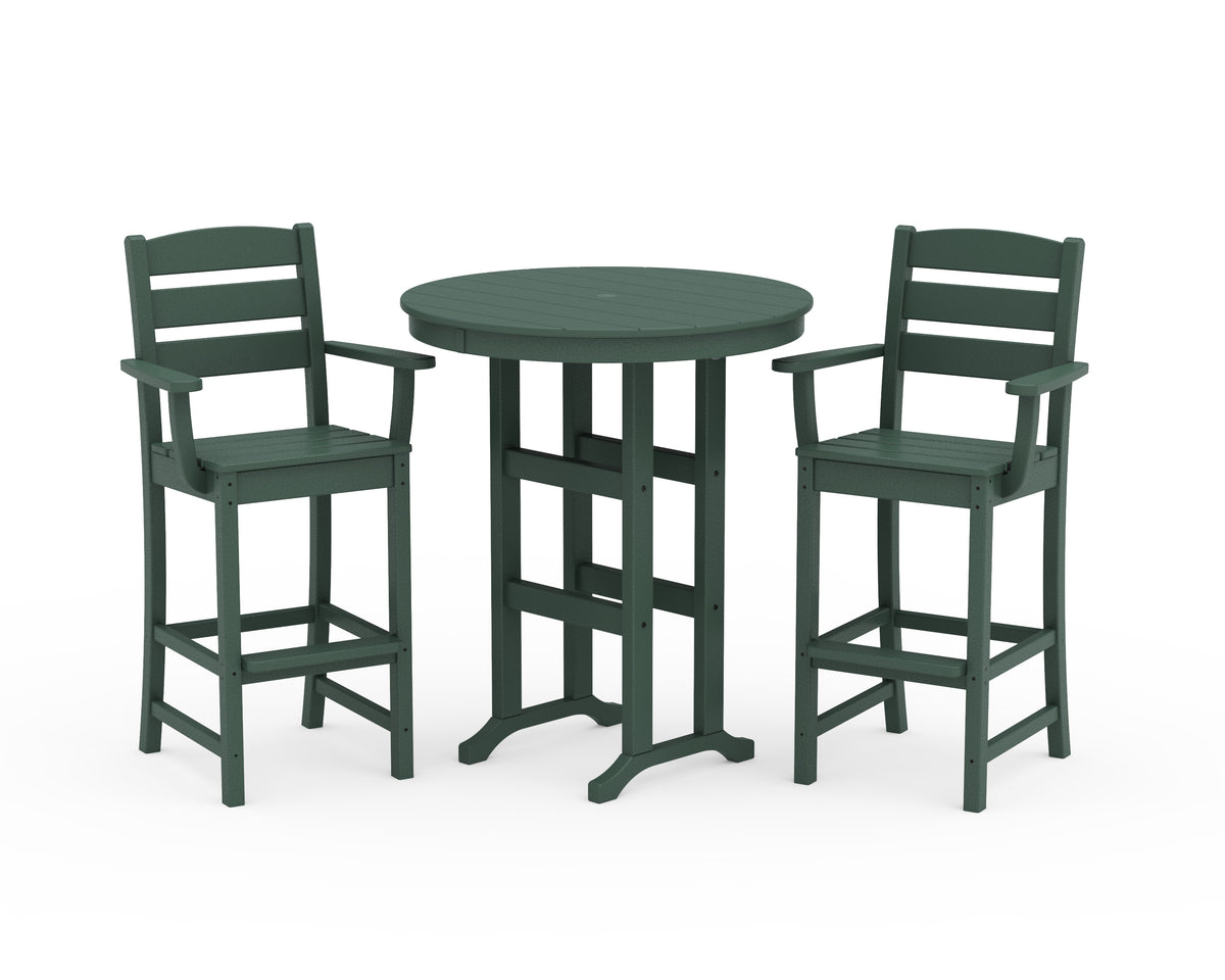 POLYWOOD Lakeside 3-Piece Round Bar Arm Chair Set in Green