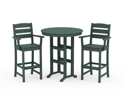 POLYWOOD Lakeside 3-Piece Round Bar Arm Chair Set in Green