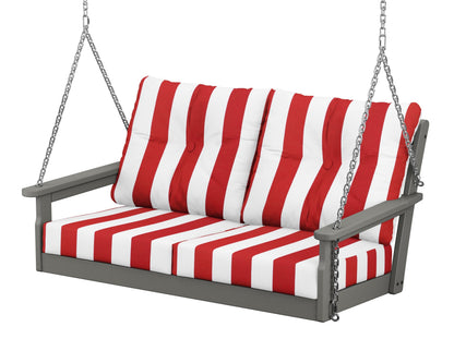 POLYWOOD Vineyard Deep Seating Swing in Slate Grey / Cabana Stripe Crimson