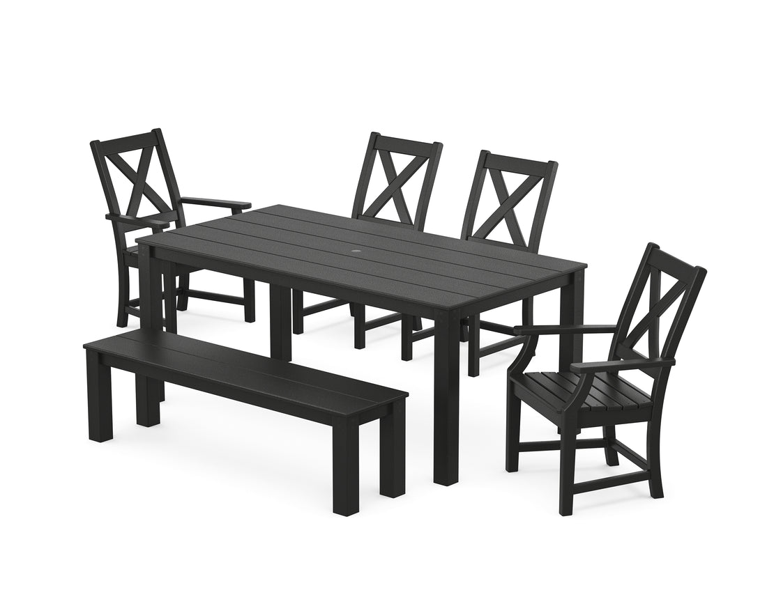 POLYWOOD Braxton 6-Piece Parsons Dining Set with Bench with Braxton Dining Side Chair in Black