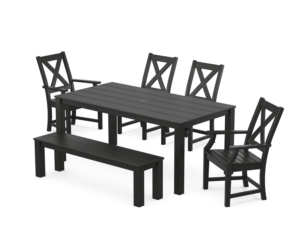 POLYWOOD Braxton 6-Piece Parsons Dining Set with Bench with Braxton Dining Side Chair in Black
