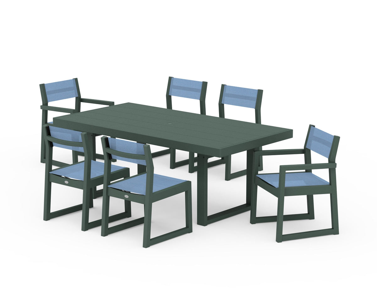 POLYWOOD EDGE Sling 7-Piece Dining Set in Green / Poolside