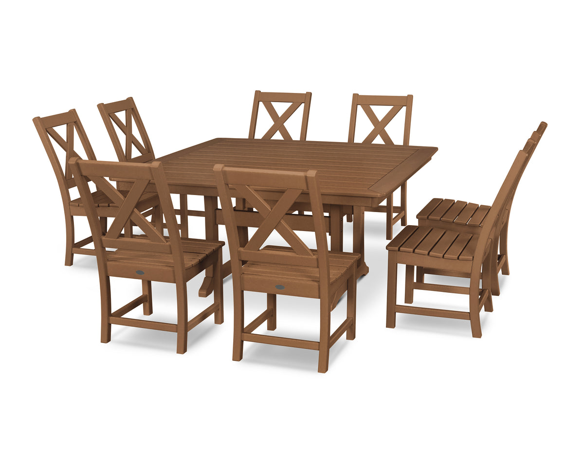 POLYWOOD Braxton 9-Piece Nautical Trestle Dining Set in Teak
