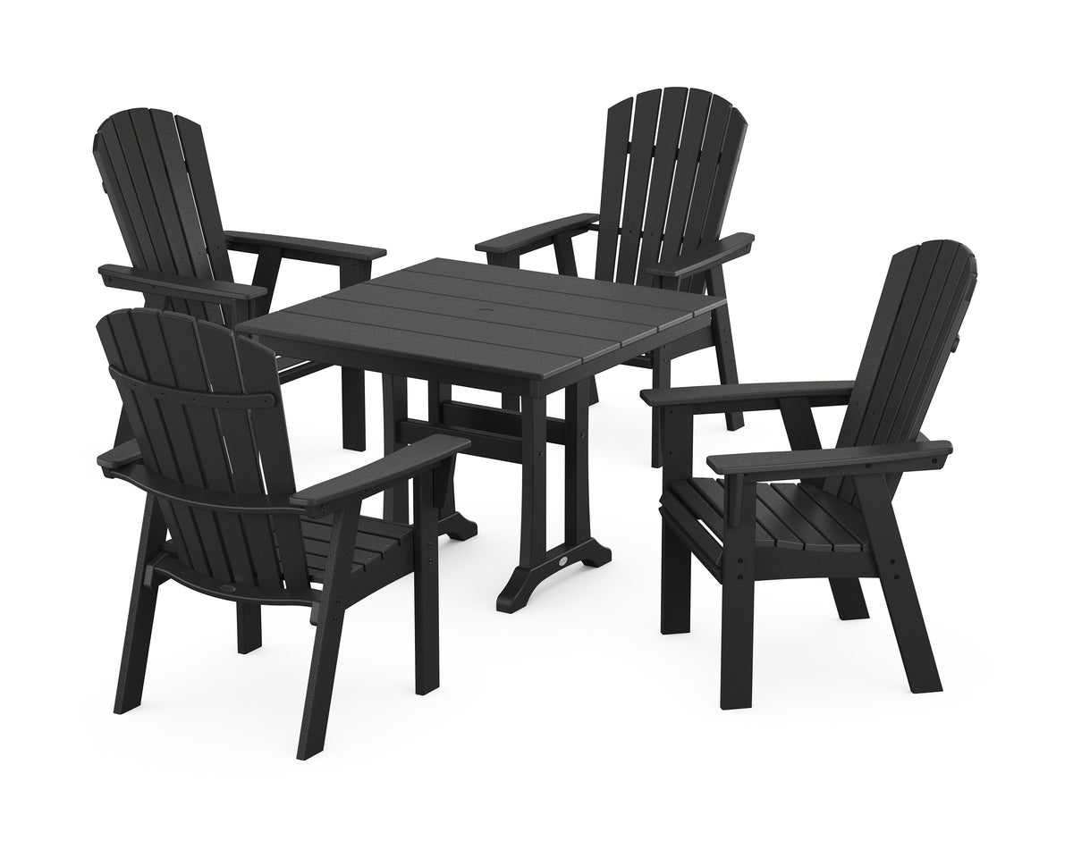 POLYWOOD Nautical Adirondack 5-Piece Farmhouse Dining Set with Trestle Legs - 37" Table in Black