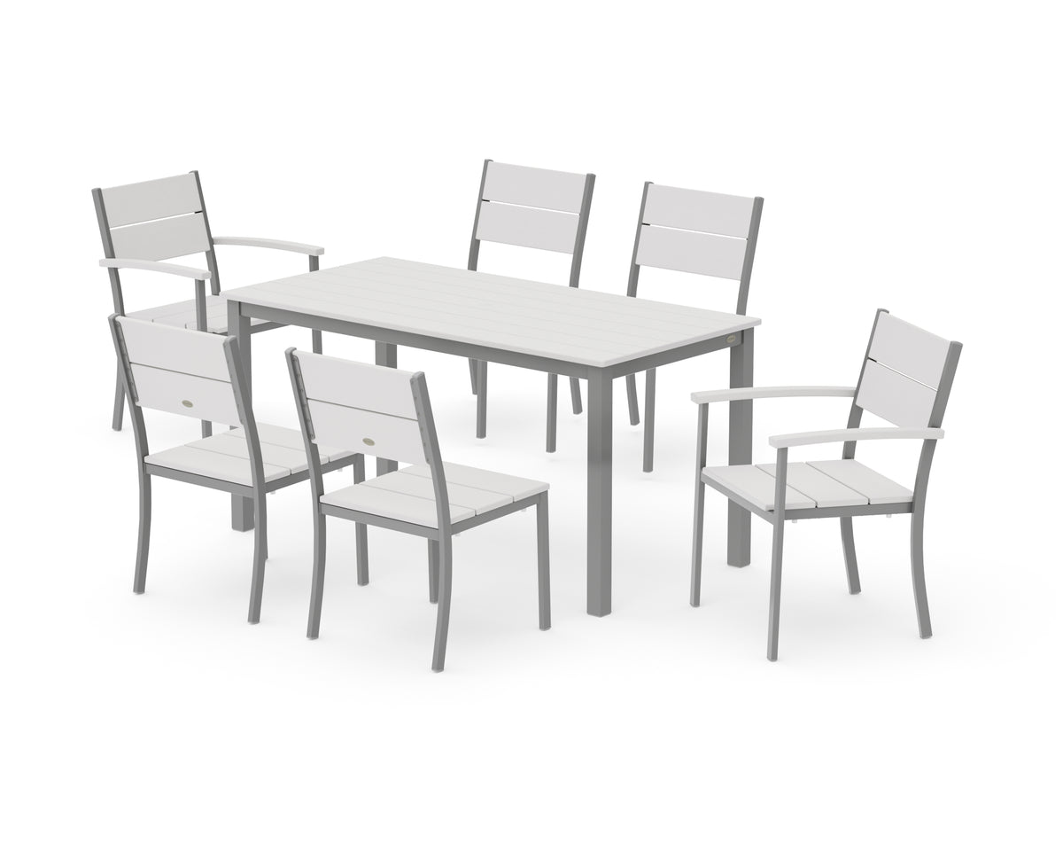POLYWOOD Main Street 7-Piece Dining Set with Main Street 30 x 60 Dining Table in Silver / Vintage White