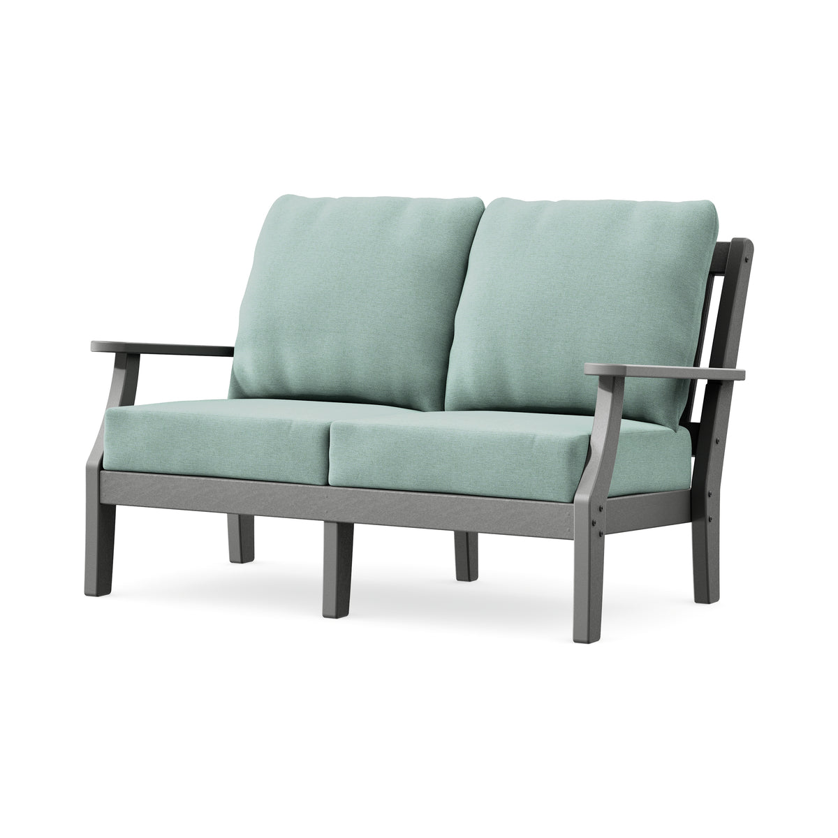 POLYWOOD Chinoiserie Deep Seating Loveseat in Slate Grey / Glacier Spa
