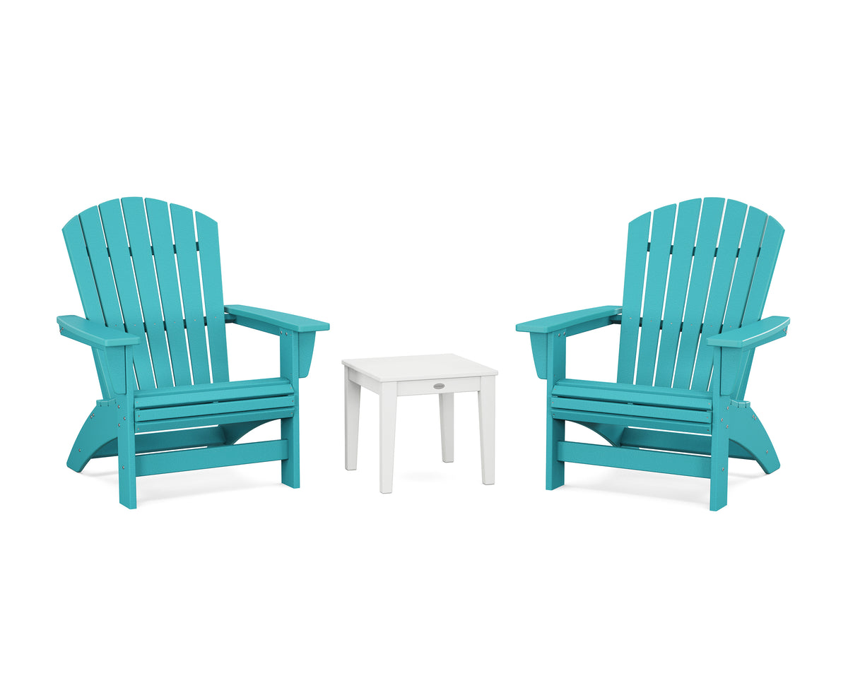 POLYWOOD 3-Piece Nautical Grand Adirondack Set in Aruba / White