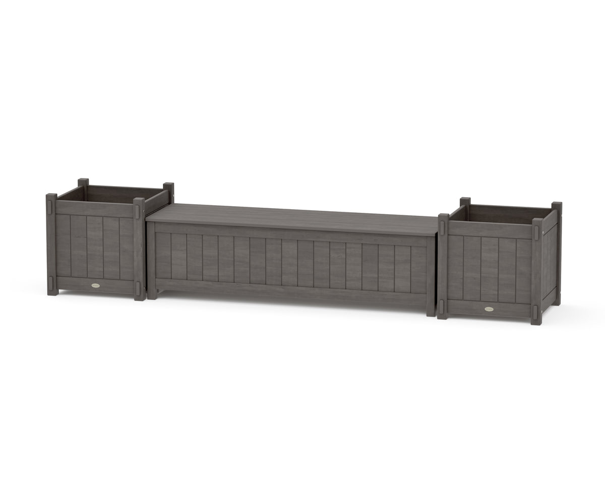 POLYWOOD 60" Vineyard Straight Planter Storage Bench Set - Large in Driftwood