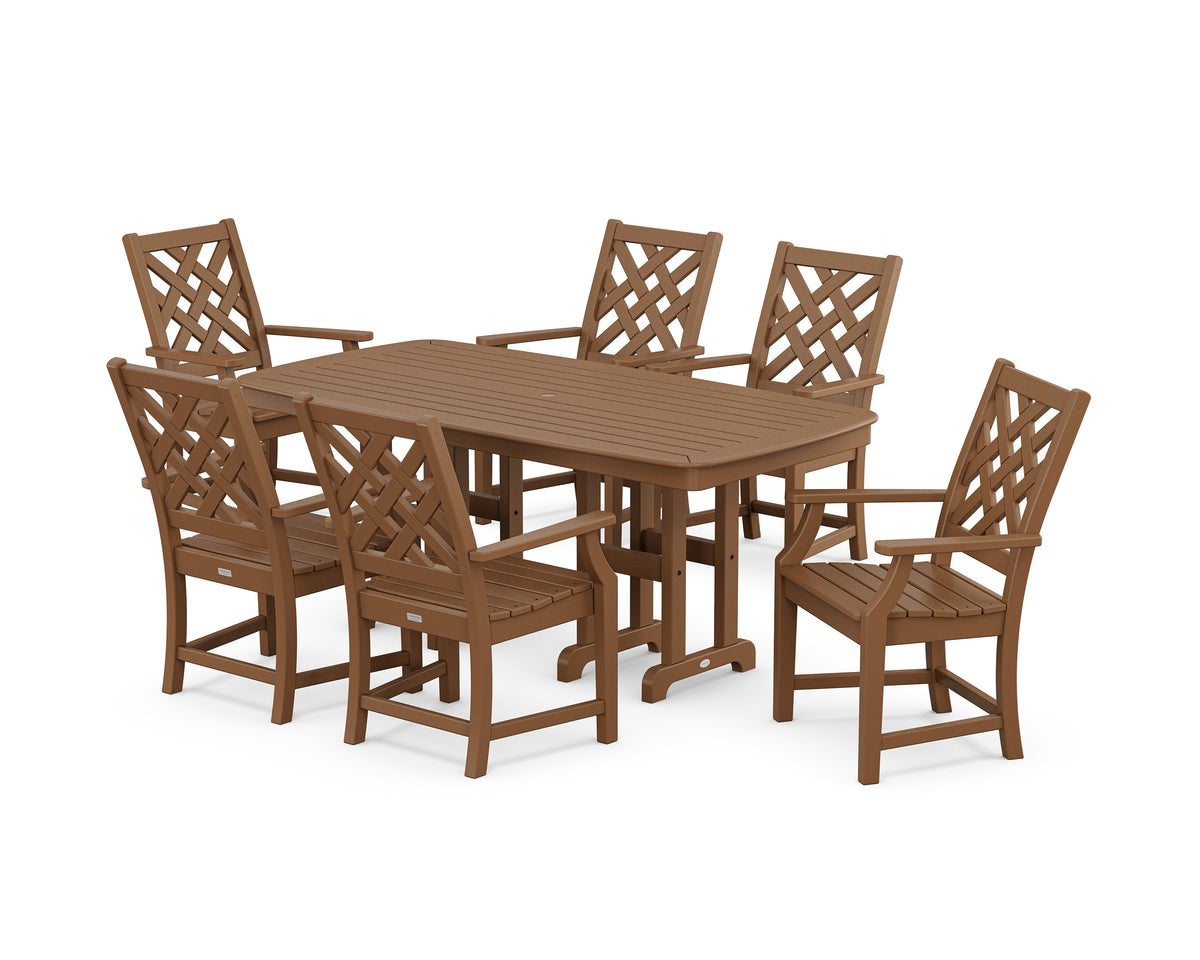 POLYWOOD Wovendale Arm Chair 7-Piece Dining Set in Teak