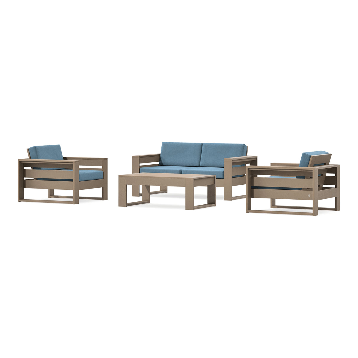 POLYWOOD PW Designer Series Latitude 4-Piece Lounge Loveseat Set in Vintage Sahara / Sky Blue