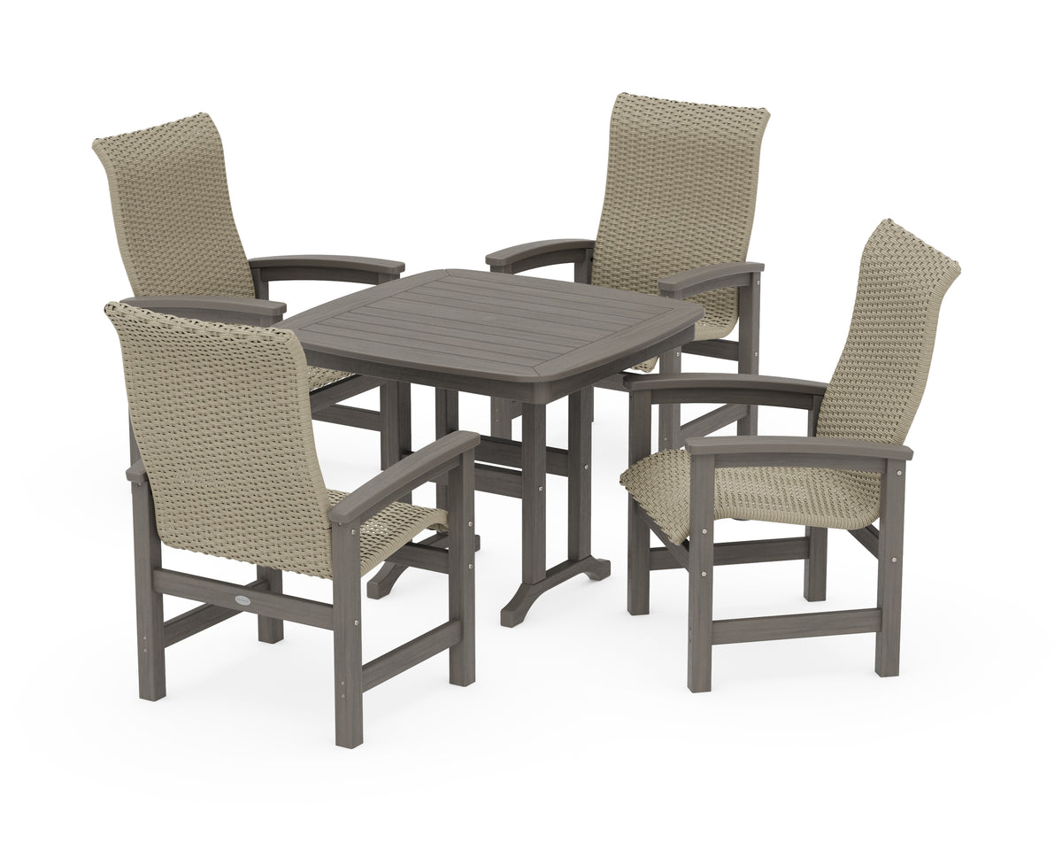 POLYWOOD Coastal Woven High-Back 5-Piece Dining Set in Driftwood / Dune Grass