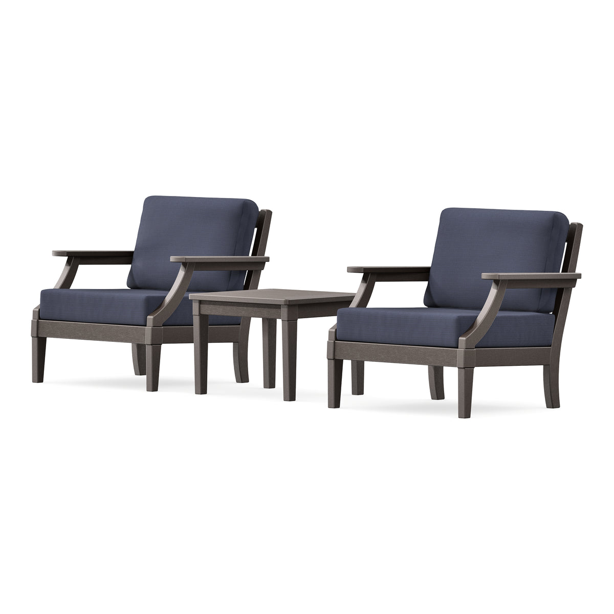 POLYWOOD PW Designer Series Estate 3-Piece Lounge Chair Set in Vintage Coffee / Navy Linen