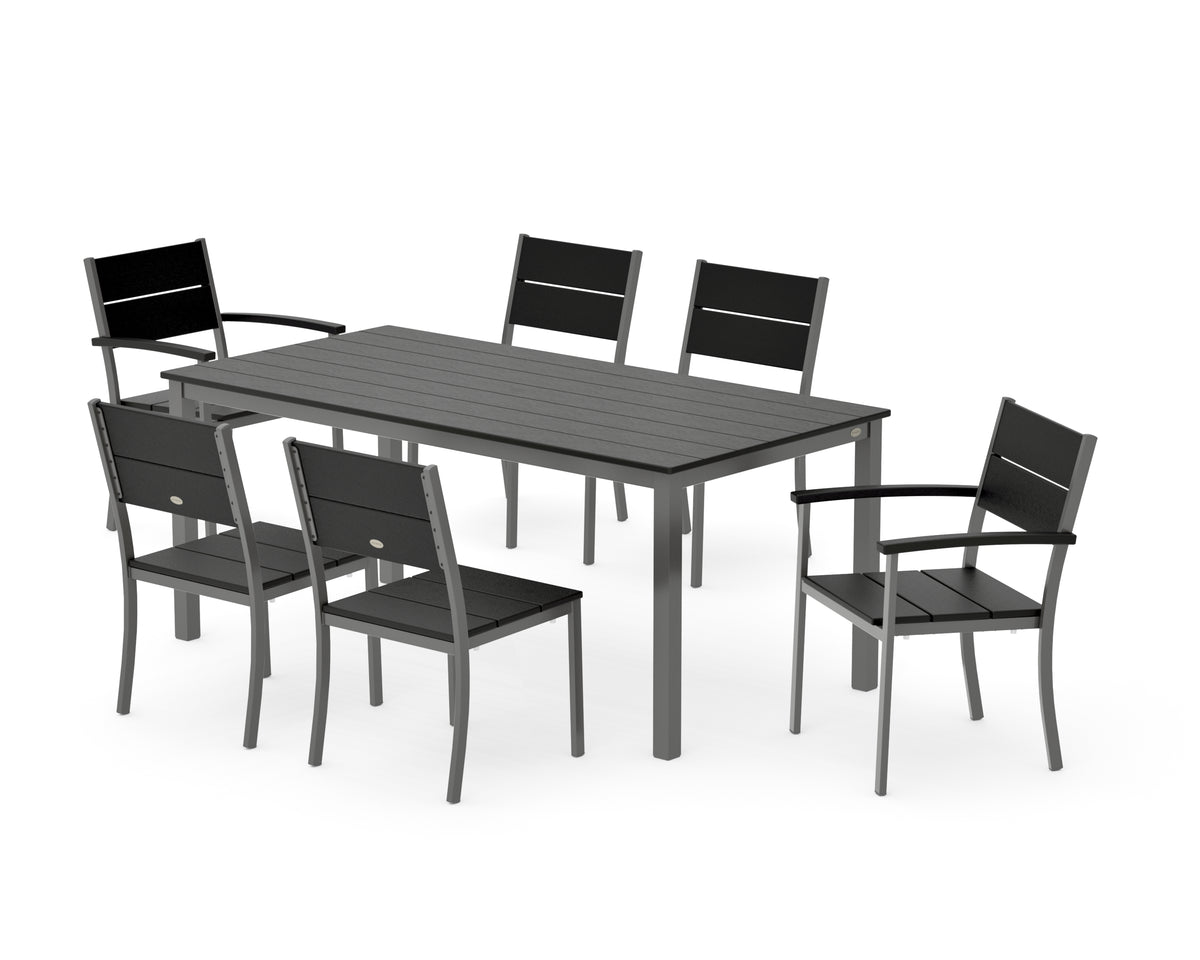 POLYWOOD Main Street 7-Piece Dining Set with Main Street 36" x 72" Dining Table in Charcoal / Black