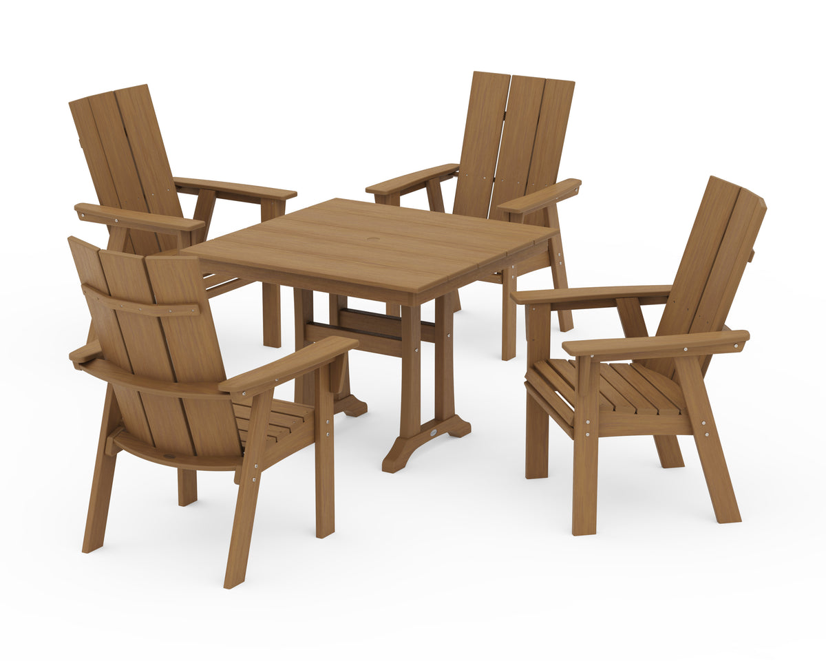 POLYWOOD Modern Curveback Adirondack 5-Piece Farmhouse Trestle Dining Set in Natural