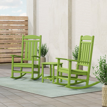 POLYWOOD Presidential 3-Piece Rocking Chair Set with 18" South Beach Side Table in Lime styled outdoors