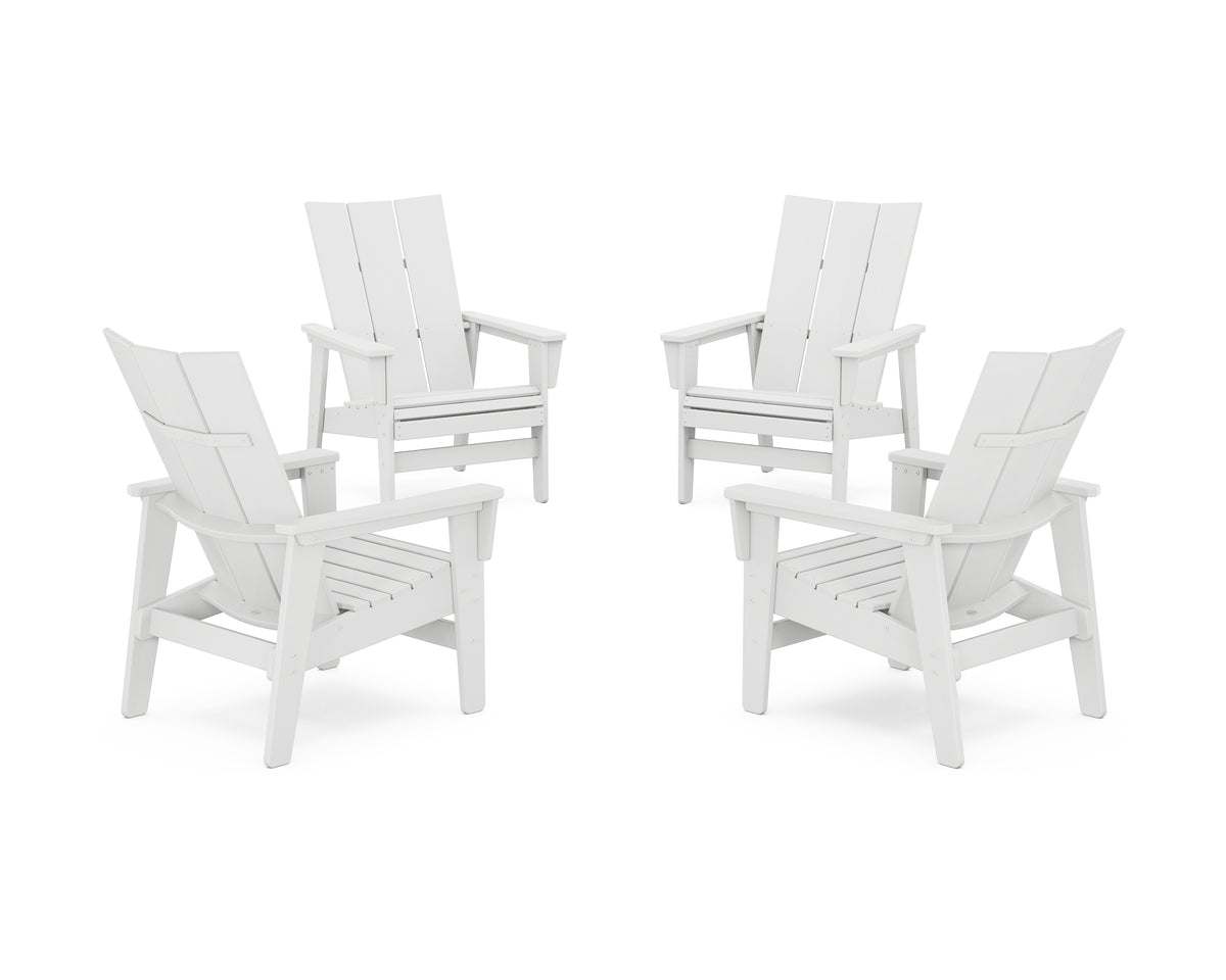 POLYWOOD 4-Piece Modern Grand Upright Adirondack Chair Conversation Set in White