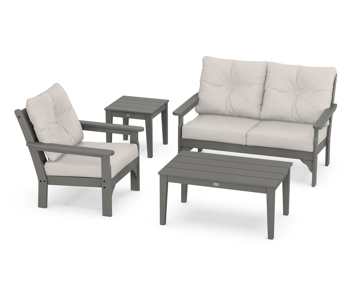 POLYWOOD Vineyard 4-Piece Deep Seating Set with 36" Coffee Table in Slate Grey / Cast Ash