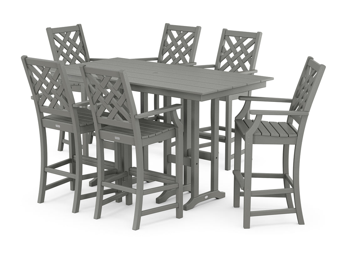 POLYWOOD Country Living Wovendale Arm Chair 7-Piece Farmhouse Bar Set in Slate Grey