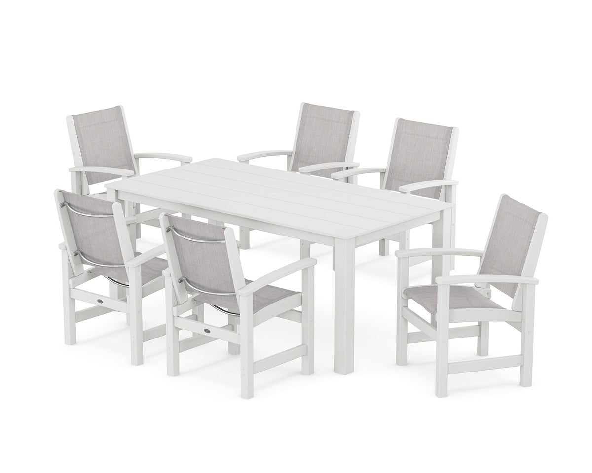 POLYWOOD Coastal 7-Piece Parsons Dining Set in White / Parchment