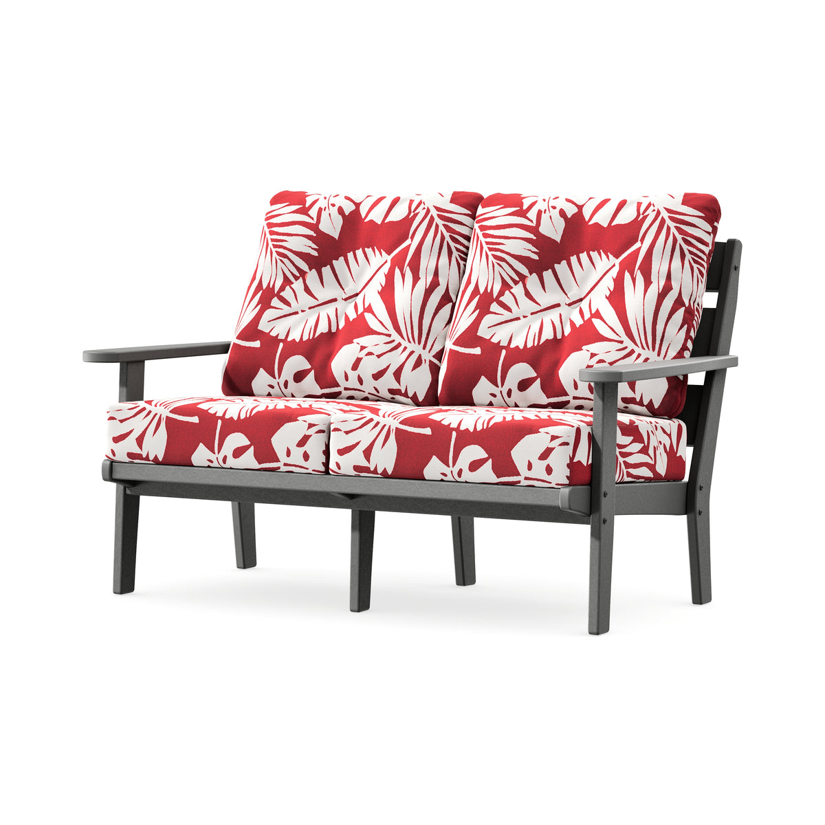 POLYWOOD Lakeside Deep Seating Loveseat in Slate Grey / Leaf Crimson
