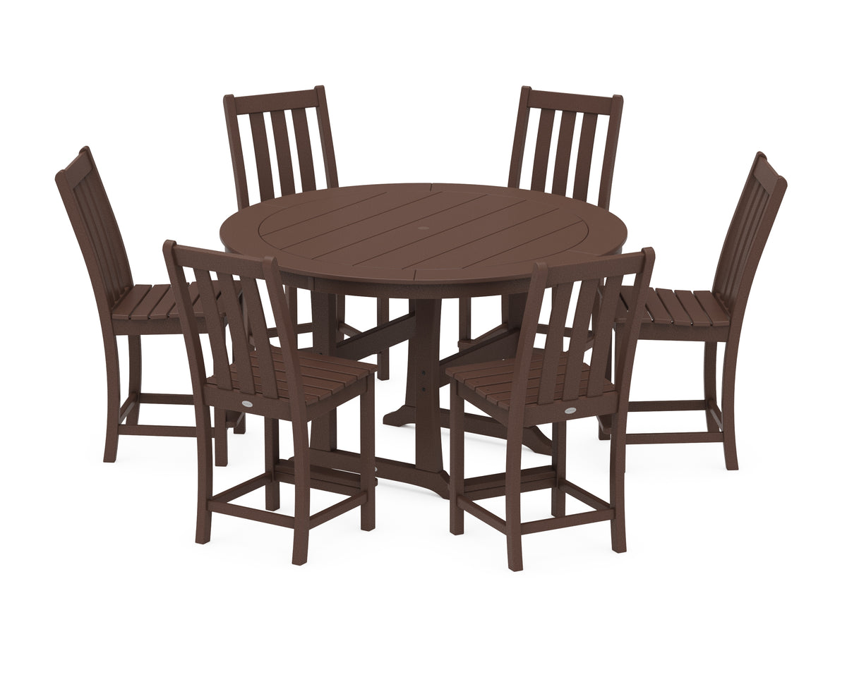 POLYWOOD Vineyard 7-Piece Side Chair Round Counter Set in Mahogany