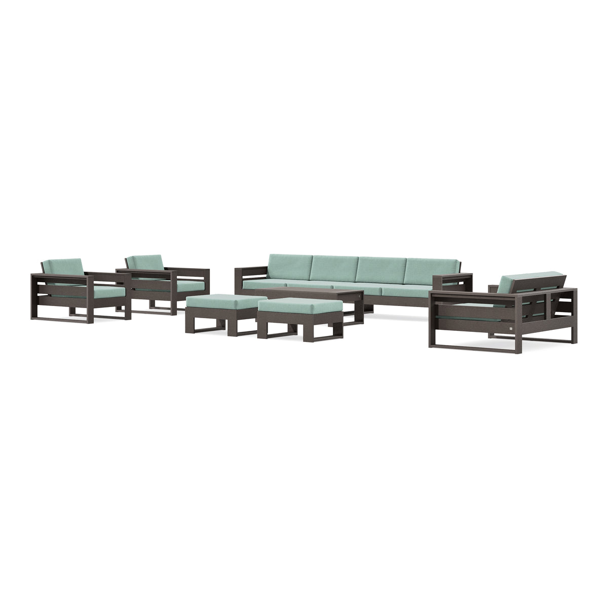POLYWOOD PW Designer Series Latitude 8-Piece Lounge Sofa Set in Vintage Coffee / Glacier Spa