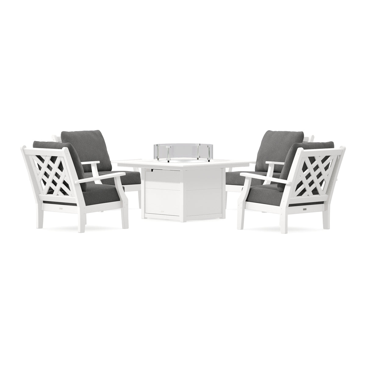 POLYWOOD Country Living Wovendale 5-Piece Deep Seating Set with Fire Pit Table in Vintage White
