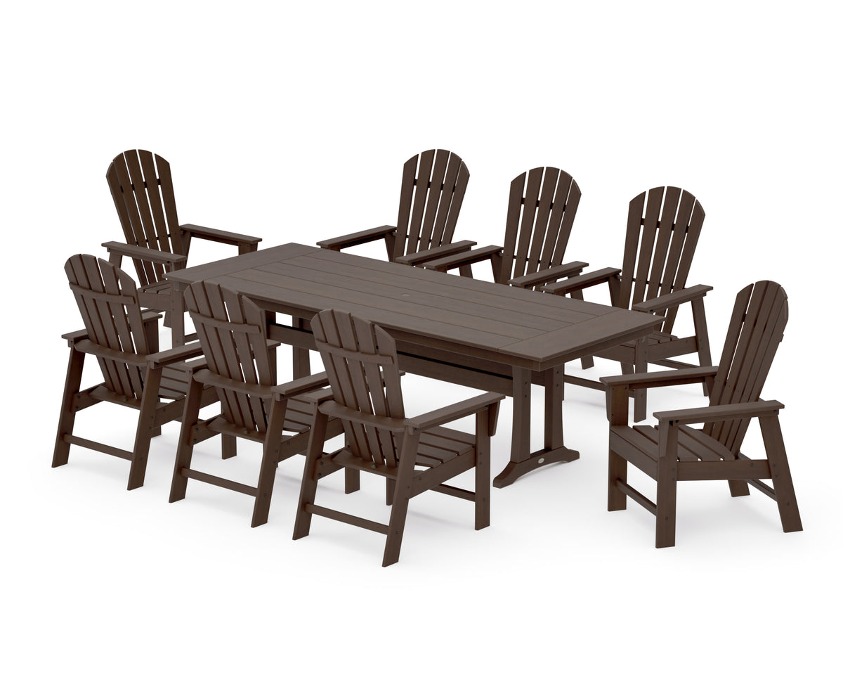 POLYWOOD South Beach 9-Piece Farmhouse Dining Set with Trestle Legs in Kona
