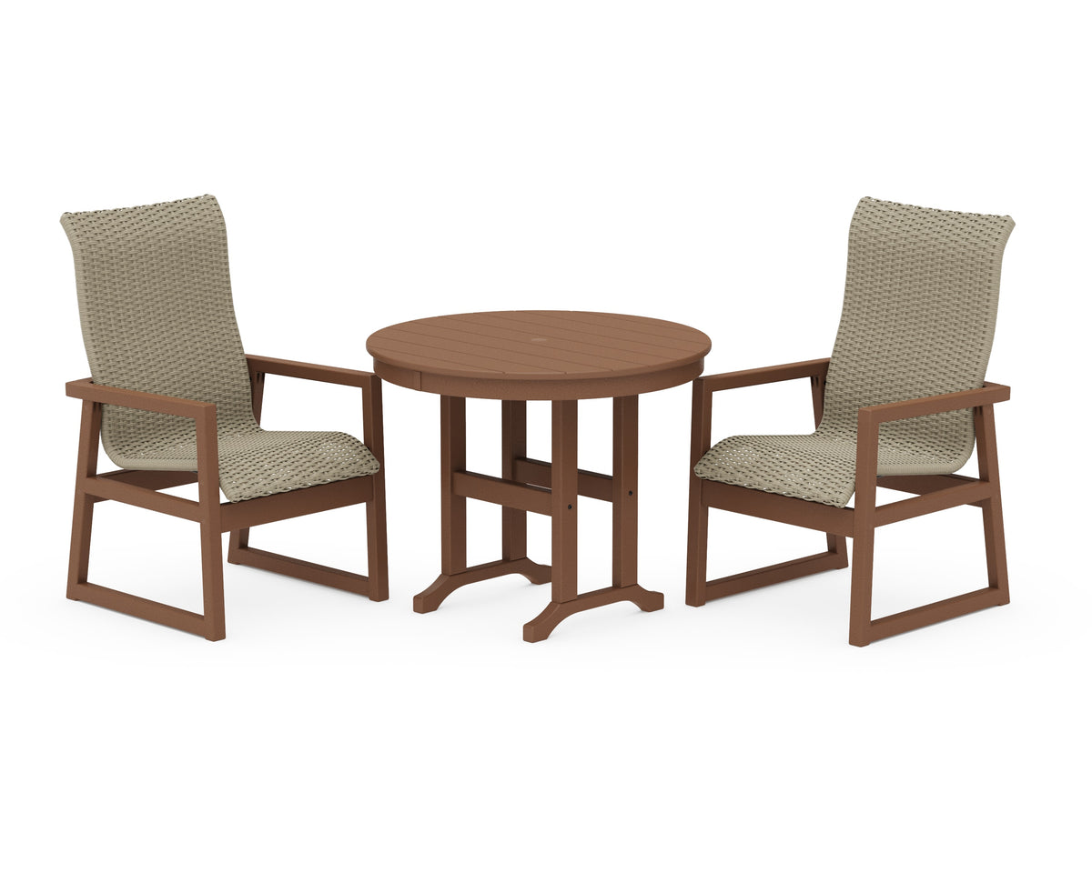 POLYWOOD EDGE Woven High-Back 3-Piece Farmhouse Dining Set in Teak / Dune Grass