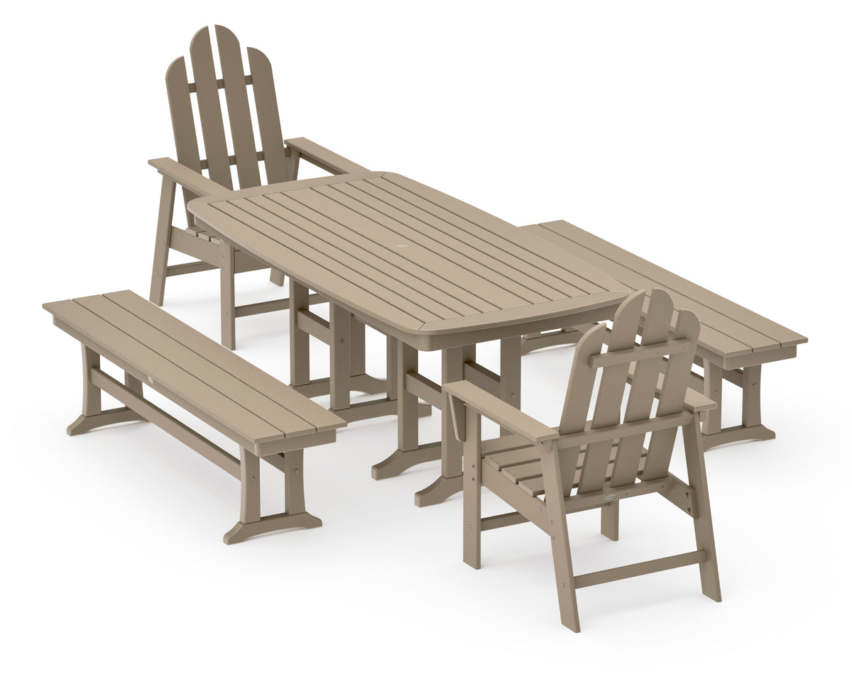 POLYWOOD Long Island 5-Piece Dining Set with Benches - 37" x 72" Table in Vintage Sahara