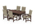 POLYWOOD Coastal Woven High-Back Arm Chair 7-Piece Dining Set with Trestle Legs in Mahogany / Dune Grass