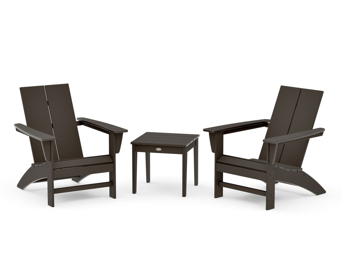 POLYWOOD Country Living Cottage Modern Adirondack Chair 3-Piece Set in Vintage Coffee
